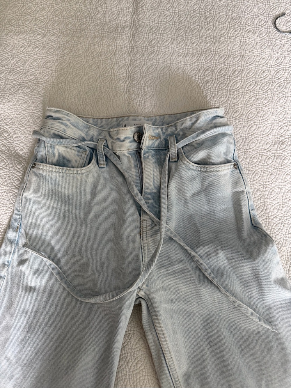 Mango Light Blue Women's Wide Leg Jeans with Self-Tie Belt